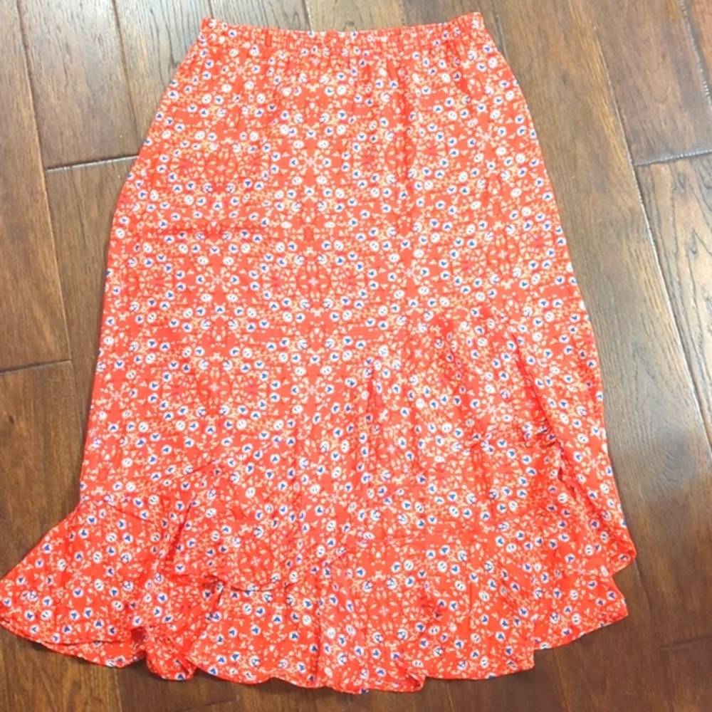 Red Floral Asymmetrical Skirt